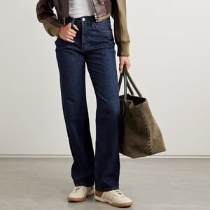 RE/DONE Jeans 90s High Rise Loose Straight Leg Button Fly Deep Faded Blue 27 NWT